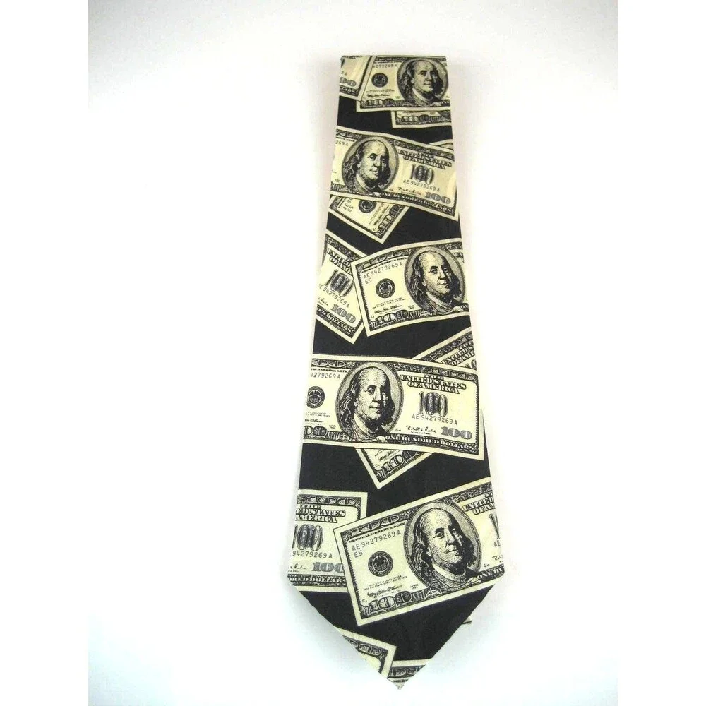 Fratello Black w Hundred Dollar Bills Design Necktie